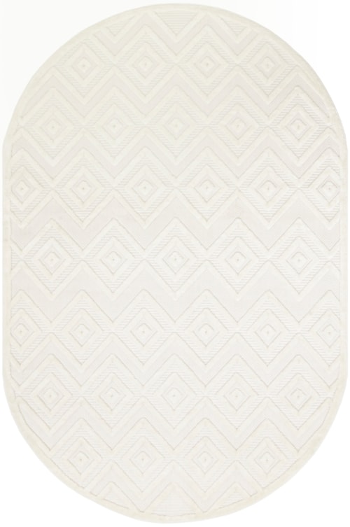 Versatile 6' X 9' Oval Ivory White Modern Rug