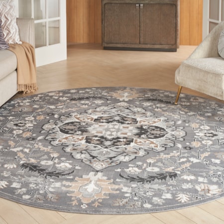 7’10” x Round Grey Transitional Rug