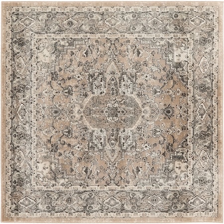 5' x Square Beige Grey Farmhouse Rug