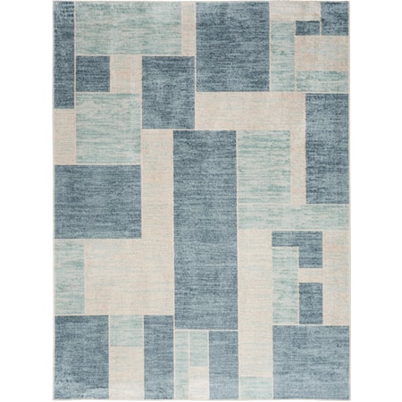 7'10" x 10' Blue Ivory Modern Rug