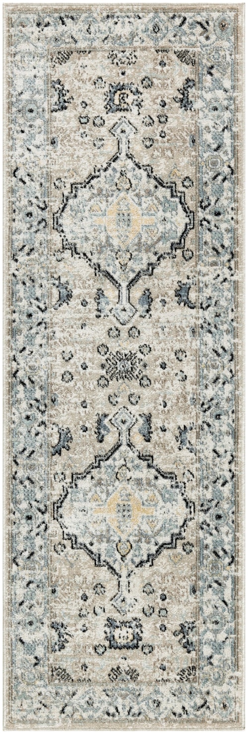 2' X 6' Taupe Blue Runner Rug