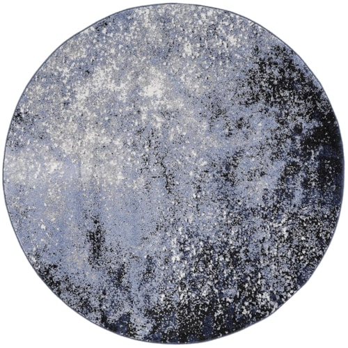 4' Round Light Blue Black Round Rug