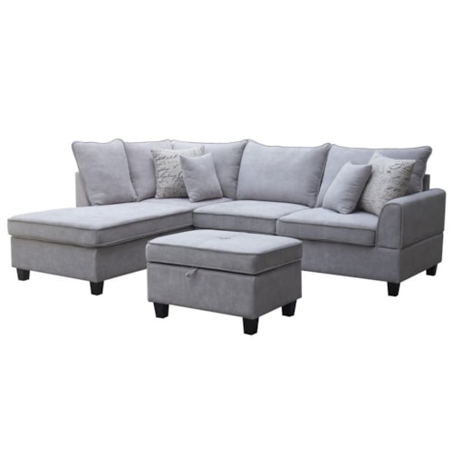 Harmony 99.5"W Light Gray Fabric Sectional Sofa With Left-Facing Chaise And Storage Ottoman