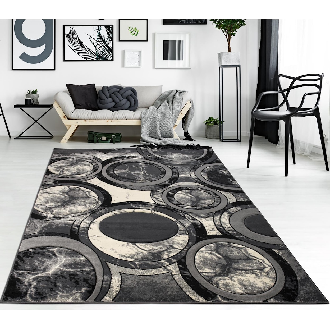 MDA Rugs Rhodes Collection RHODES 8X11 BLACK/WHITE AREA RUG |