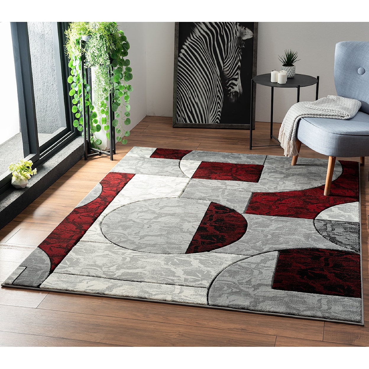 MDA Rugs Crystal Collection CRYSTAL 2X8 GREY/RED AREA RUG |