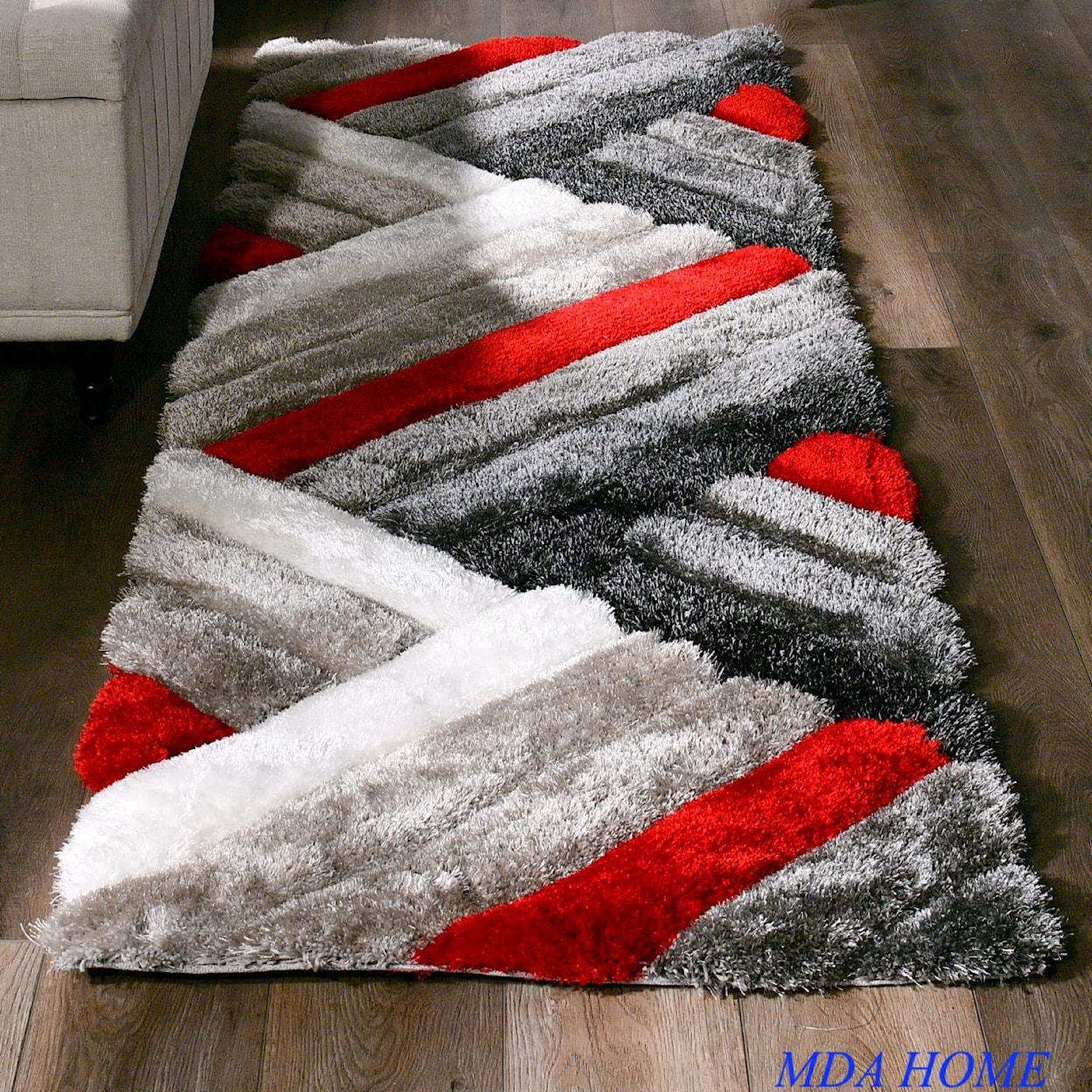 MDA Rugs Mateos Shag MATEOS 4X6 SHAG RED/GREY/WHITE | AREA RUG