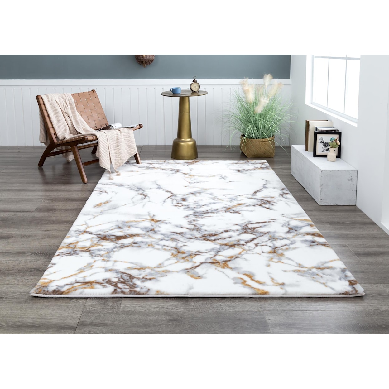 MDA Rugs Luxury Collection LUXURY 5X7 WHITE/GOLD/SILVER AREA | RUG
