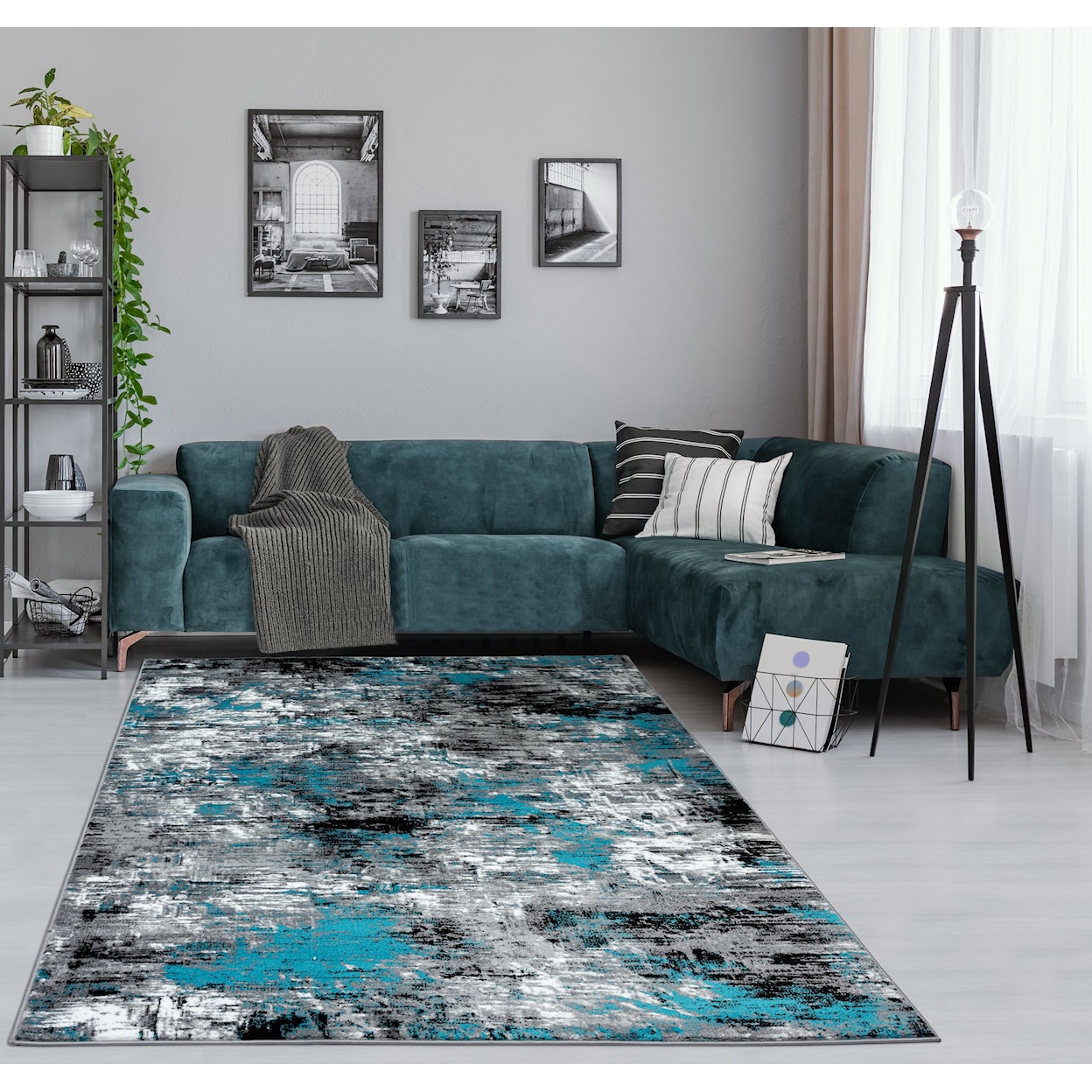 MDA Rugs Samos Collection SAMOS 8X11 TEAL BLACK AREA RUG |