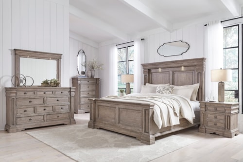 Queen Panel Bed, Dresser, Mirror, and Nightstand