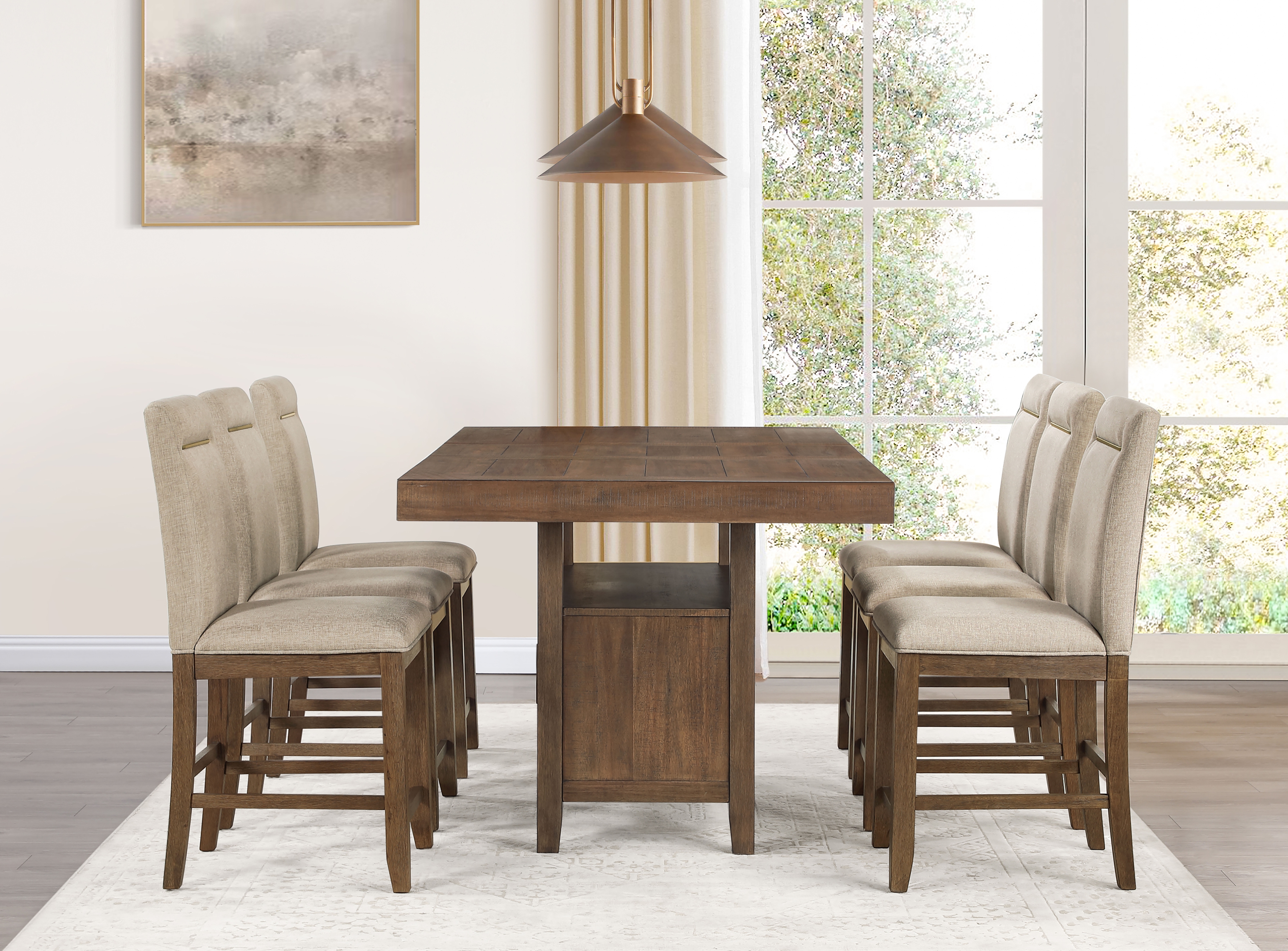 7 Piece Counter Height Dining Set Brown