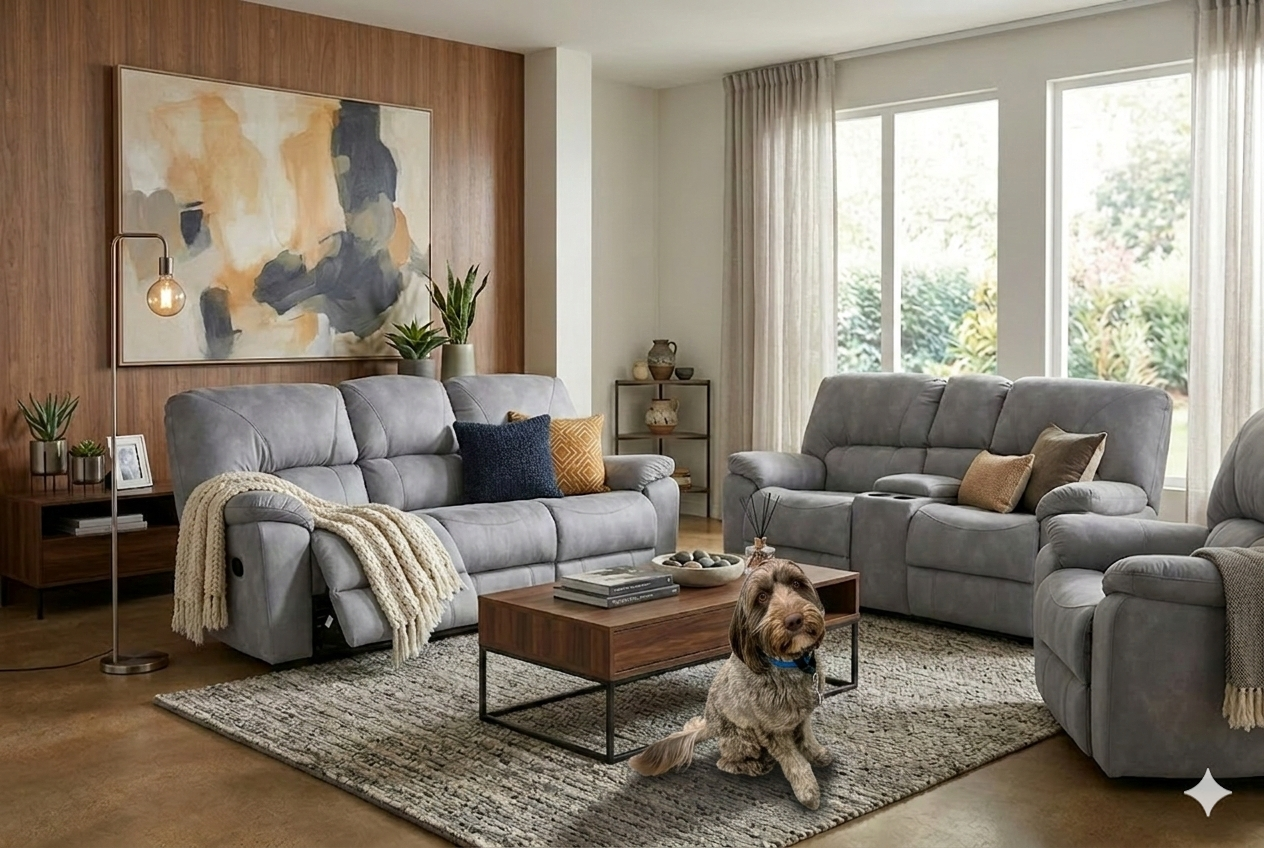 Grey Manual Reclining Sofa