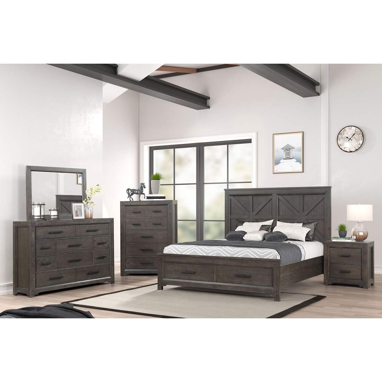 Alex's Furniture 8404B Queen Panel Storage Bed