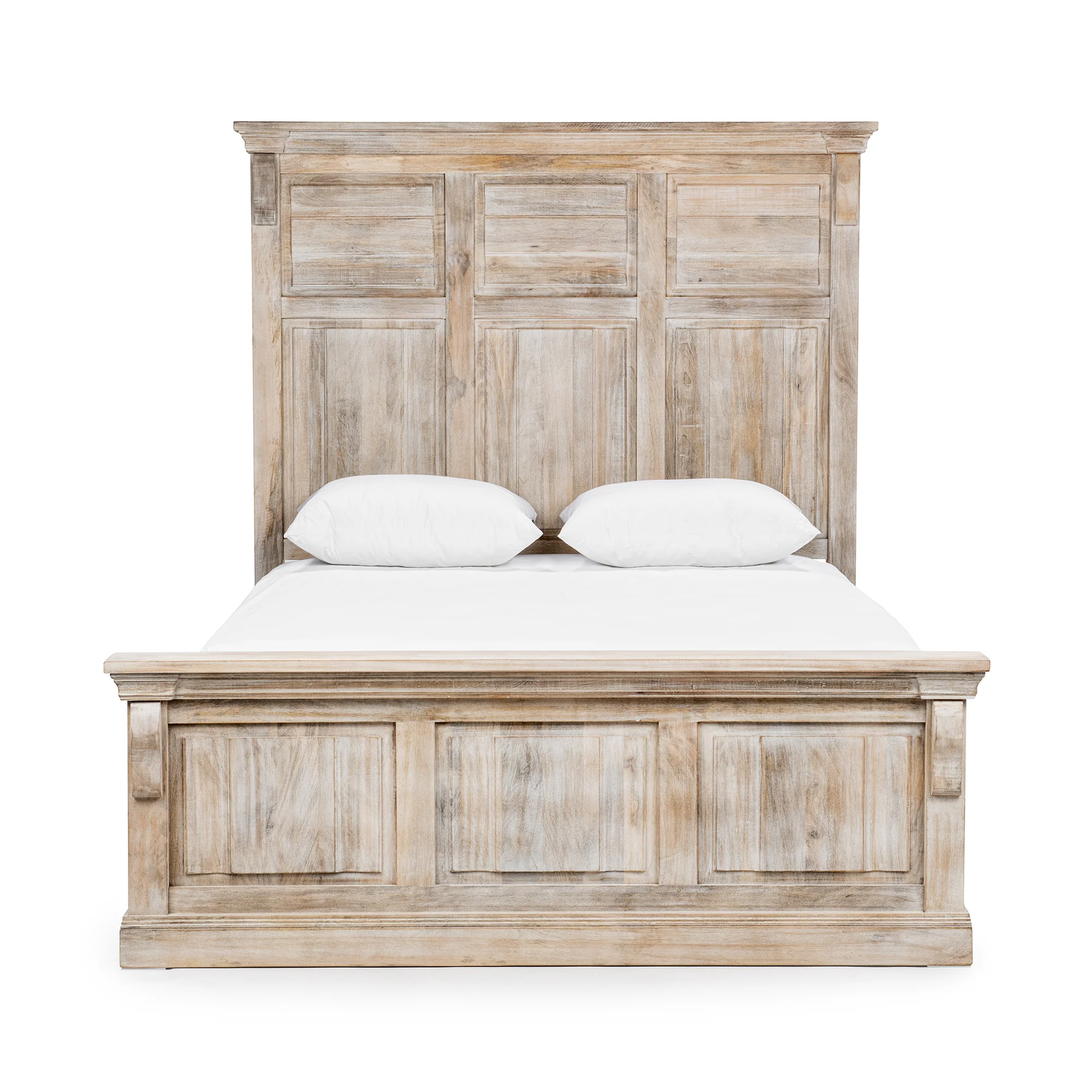 Wood Eastern King Bed Natural White Wash
