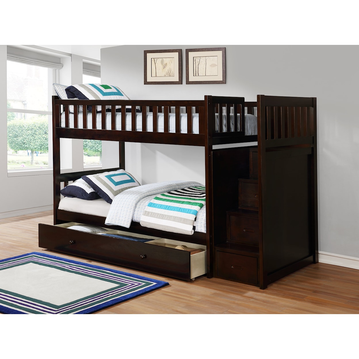 Alex's Furniture B802E Casual Twin Over Twin Bunk Bed