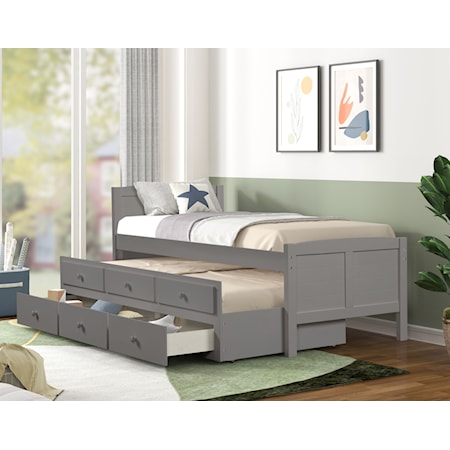 CAPTAINS BED W/TRUNDLE & DRAWERS GREY