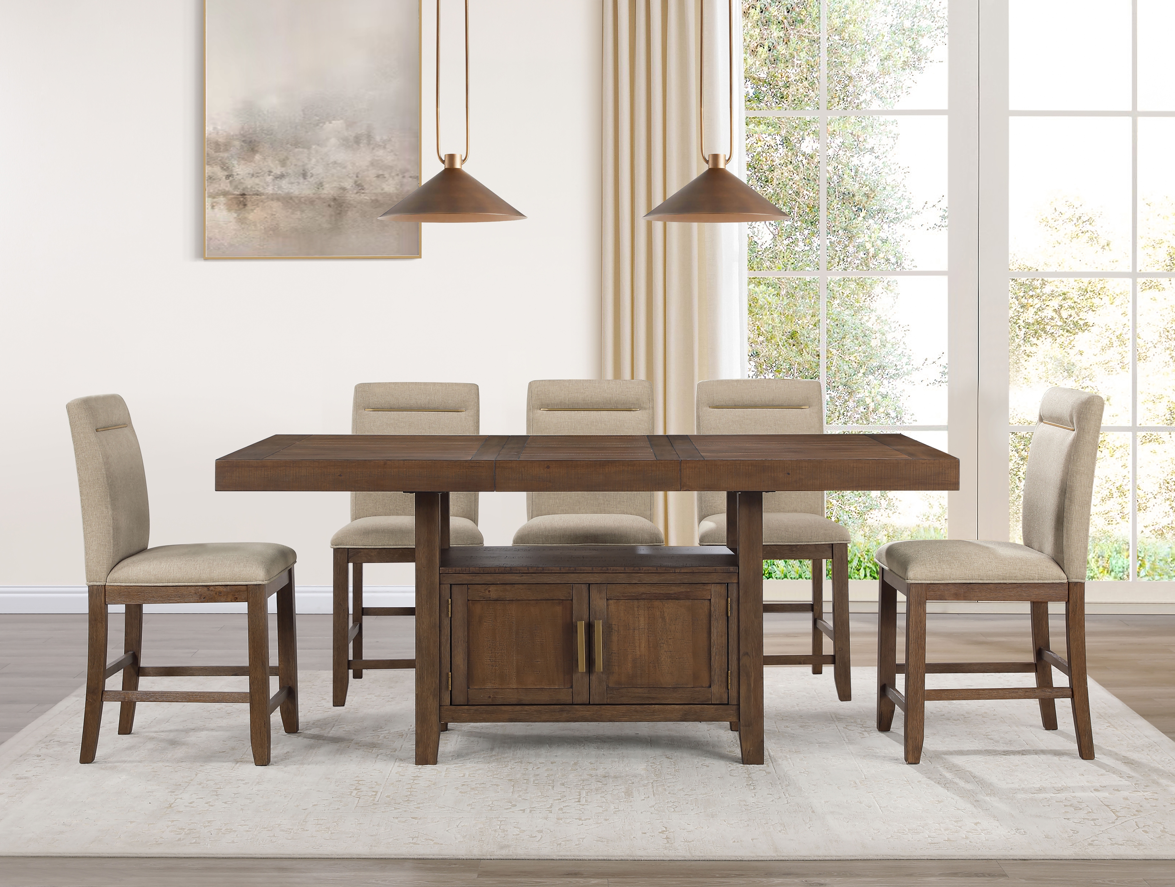 7 Piece Counter Height Dining Set Brown