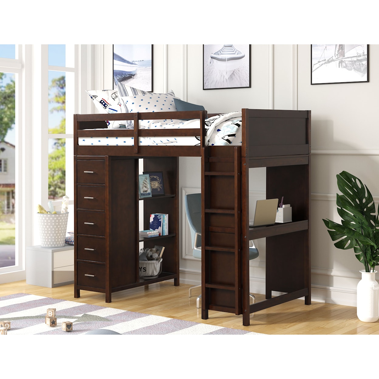 Alex's Furniture B820 TWIN LOFT BED W/CHEST