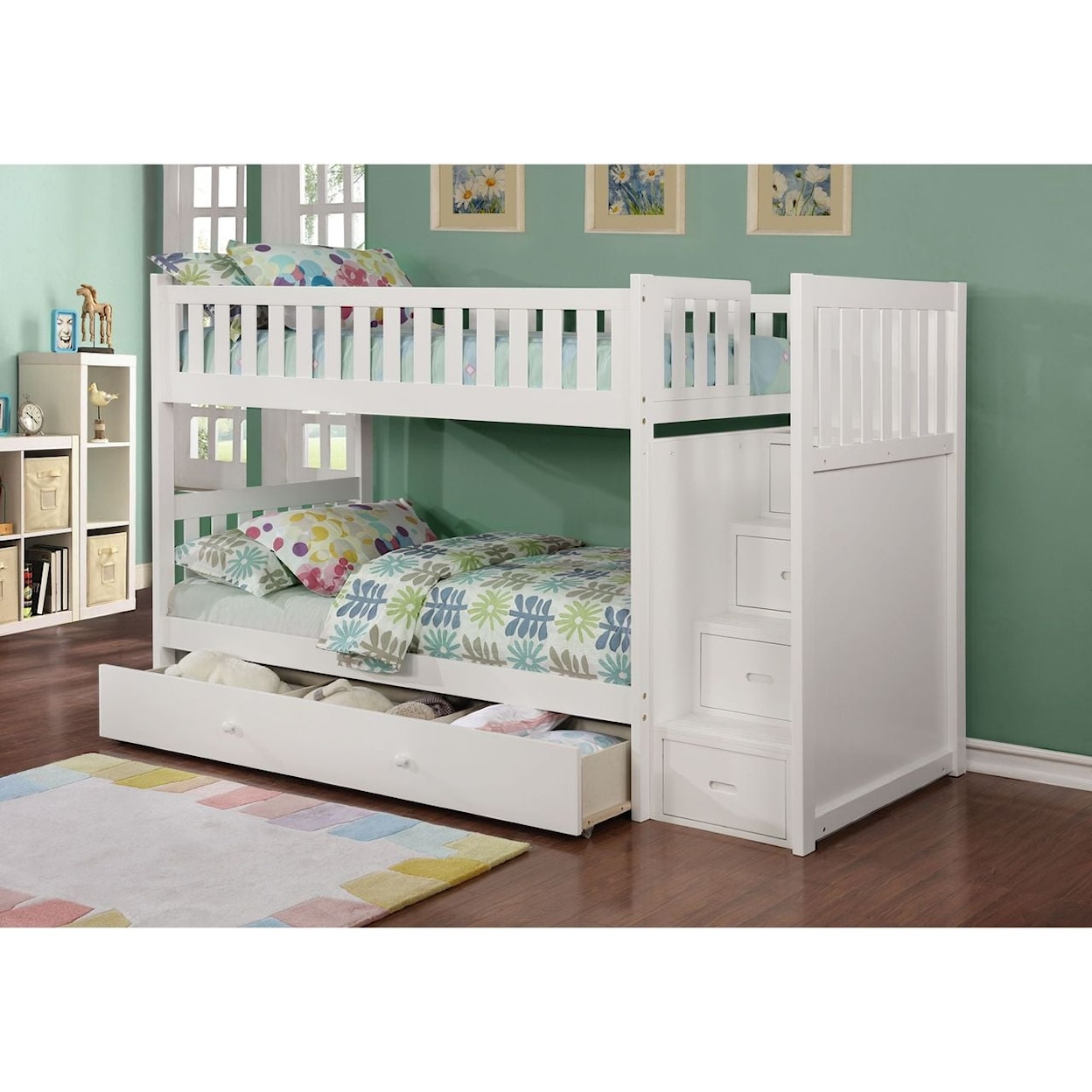 Alex's Furniture B802W Casual Twin Over Twin Bunk Bed