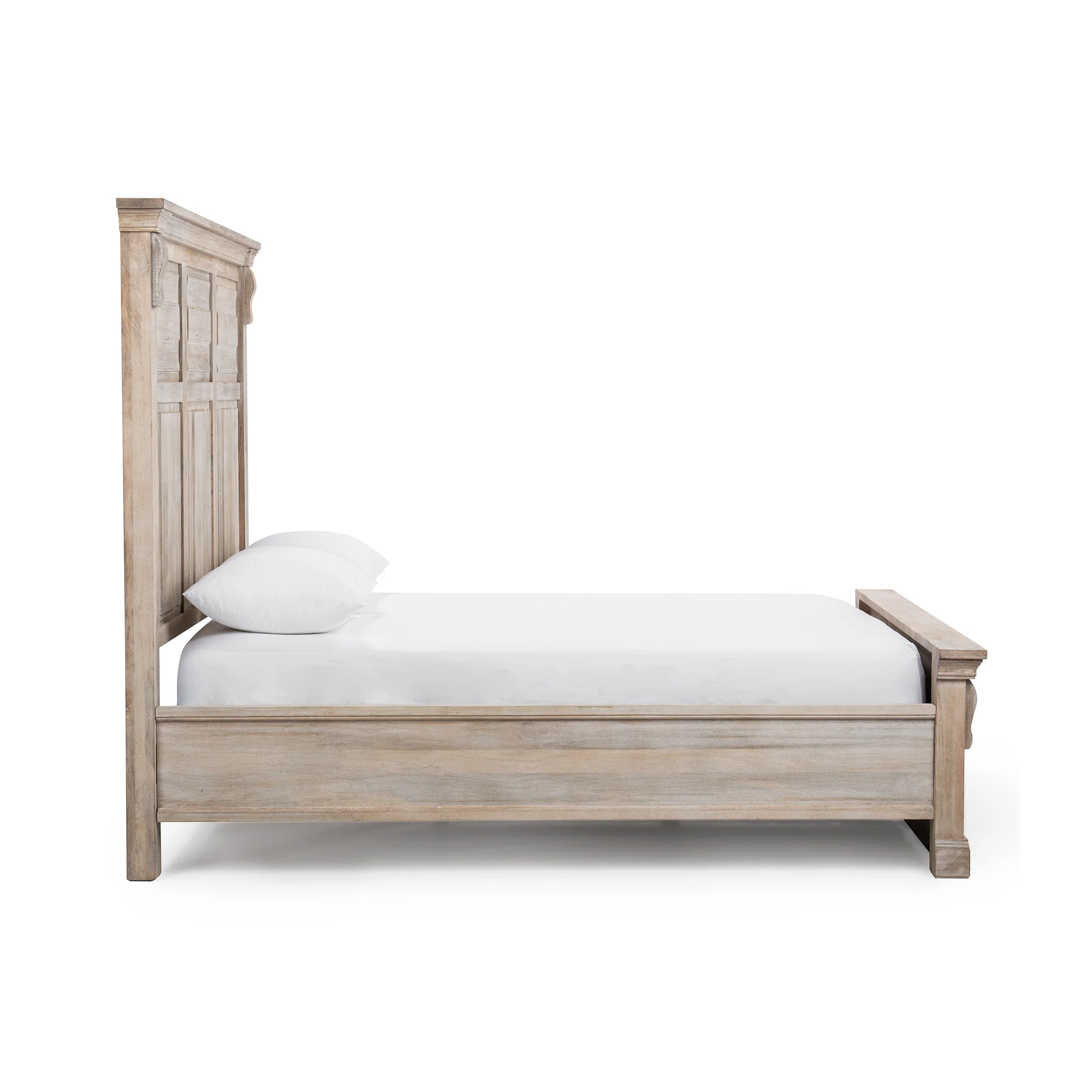 Wood Eastern King Bed Natural White Wash