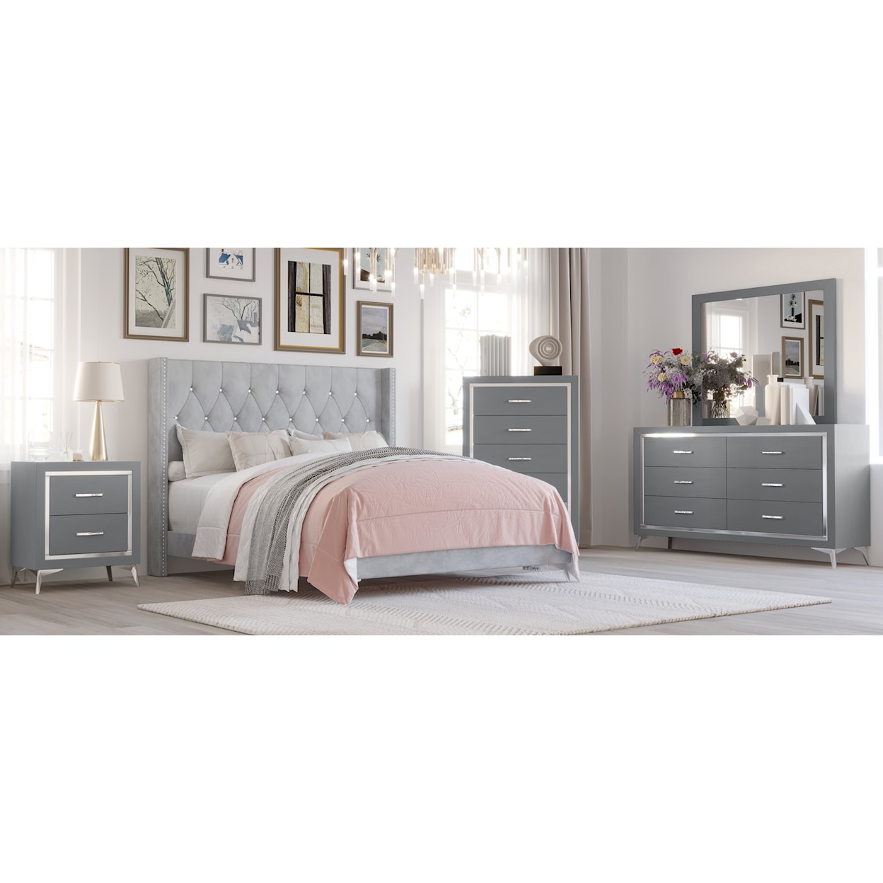 New Classic Huxley 6 Piece King Bedroom Gray