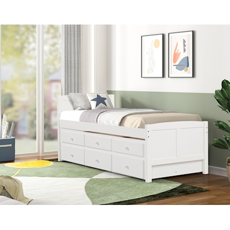 CAPTAINS BED W/TRUNDLE &amp; DRAWERS WHITE