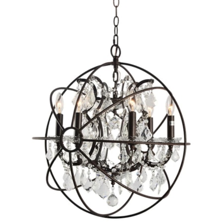 6 Light Chrystal Chandelier In Rustic Brown