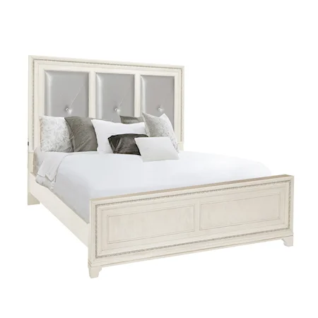 Transitional Queen Upholstered Panel Bed with LED Lighting