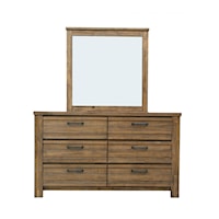 Rustic 6-Drawer Dresser with Mirror