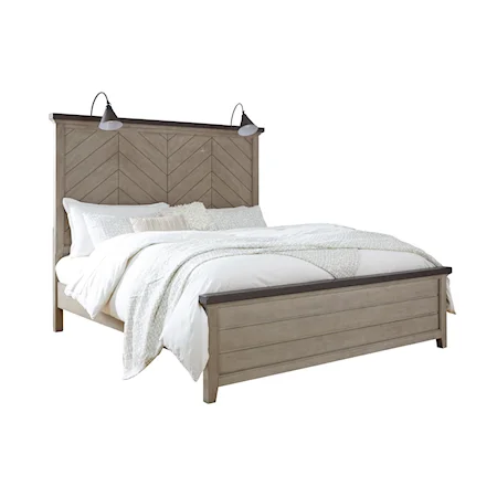 Farmhouse King Panel Bed with Headboard Lighting