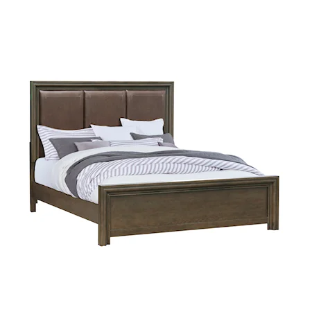 Transitional Queen Panel Bed with Upholstered Headboard