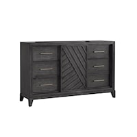 Contemporary 6-Drawer Dresser with Sliding Door