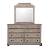 Transitional 8-Drawer Dresser with Mirror