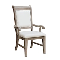 Transitional Upholstered Dining Arm Chair with Nailhead Trim