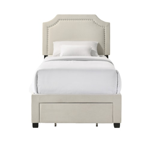 Transitional Upholstered Twin Bed with Footboard Storage