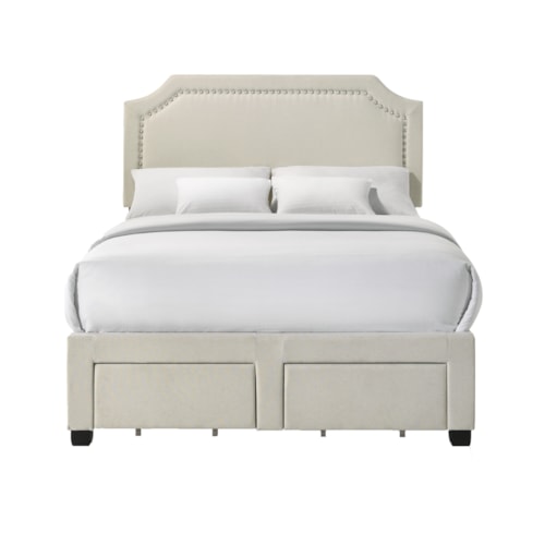 Transitional Upholstered Full Bed with Storage Footboard