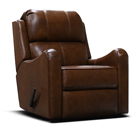 Transitional Leather Rocker Recliner with English Arms