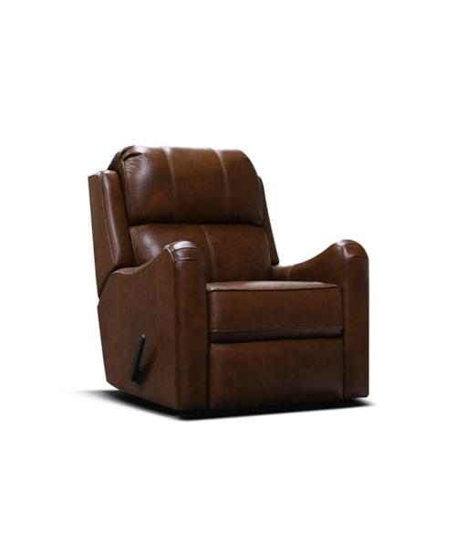 Transitional Leather Rocker Recliner with English Arms
