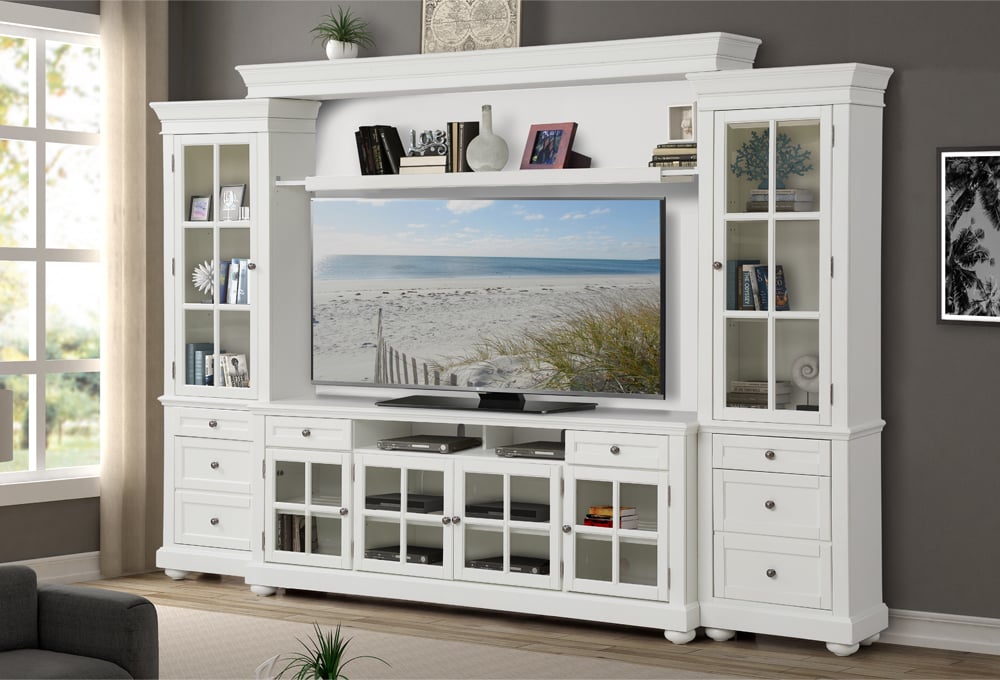 Parker House Americana Modern AME#92-3-DOV Farmhouse Entertainment Center  with LED Lighting | Jacksonville Furniture Mart | Wall units