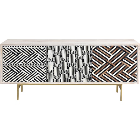 Transitional Console Table with Maximalist Bone Inlay Design