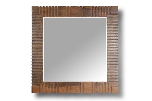 Transitional Square Wall Mirror with Hand-Carved Motifs