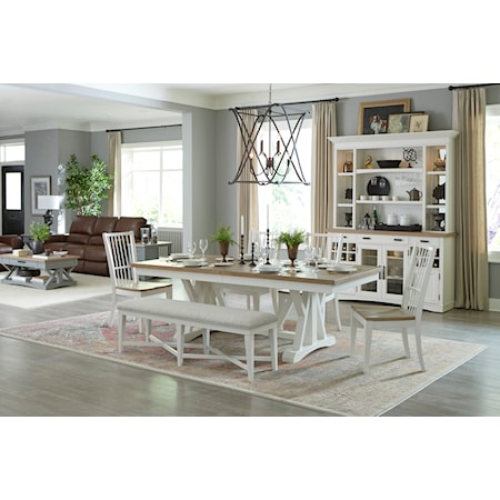 Transitional Trestle Table with Butterfly Leaf