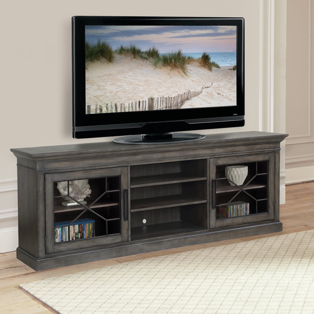 Threshold media stand medium deals brown finish