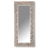 Boho Solid Wood Floor Mirror with Hand-Carved Botanical Motif