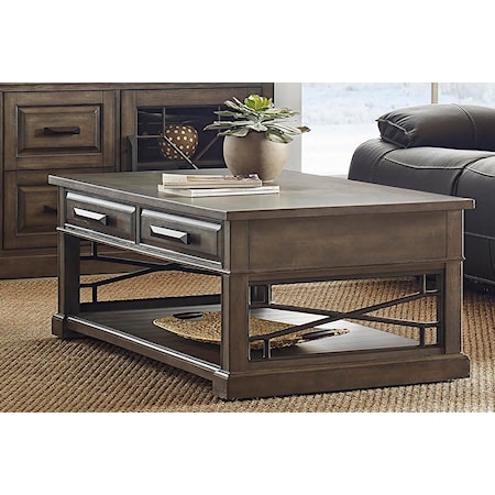 Transitional 2-Drawer Cocktail Table with Casters