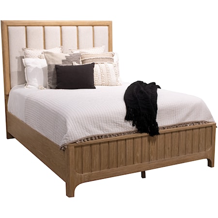 Transitional Queen Panel Bed with Upholstered Headboard