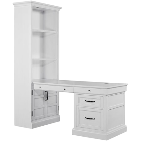 Transitional White Bookcase with Peninsula Desk