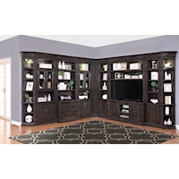 Transitional 11 Piece Library Wall with TV Console