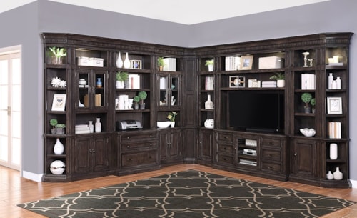 Transitional Library Wall with TV Console