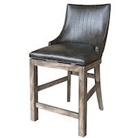 Rustic Swivel Counter Sling Chair with Upholstered Seat and Back