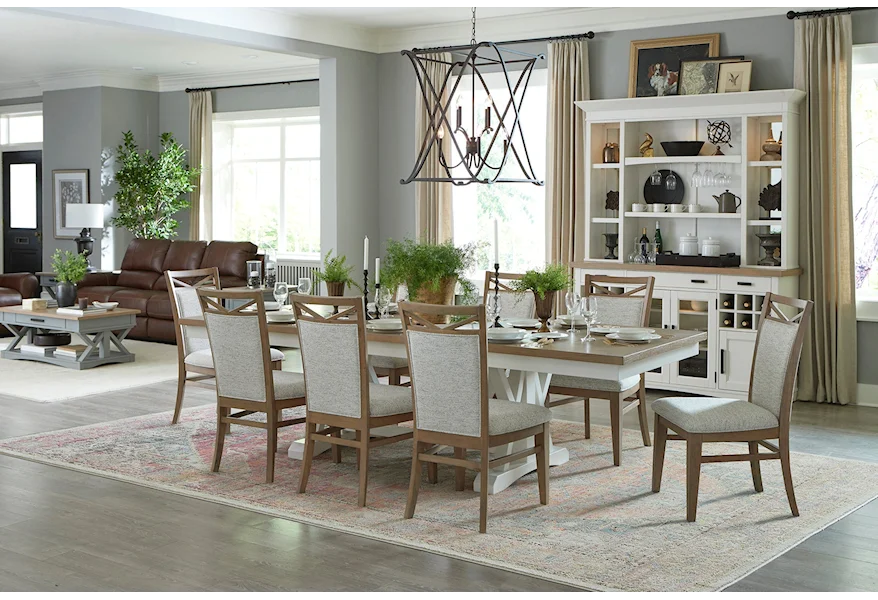 Americana Modern Trestle Table with 8 Upholstered Chairs by Parker House at Pilgrim Furniture City